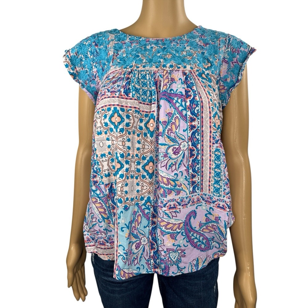 Savanna Jane FLORAL EMBROIDERED PAISLEY PRINT TOP‎ SIZE S